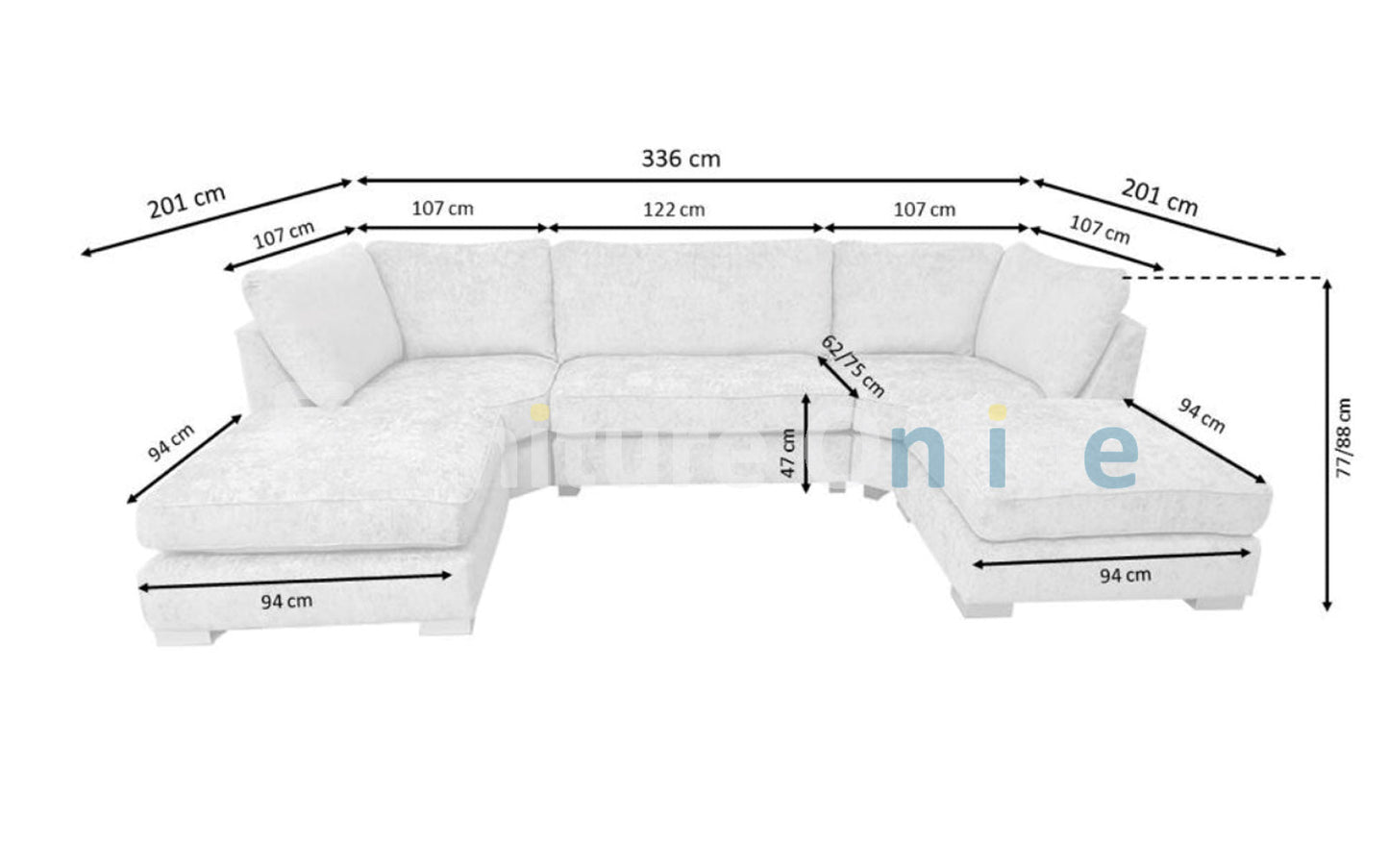 Casa U-Shaped Sofa Blue Plush Velvet