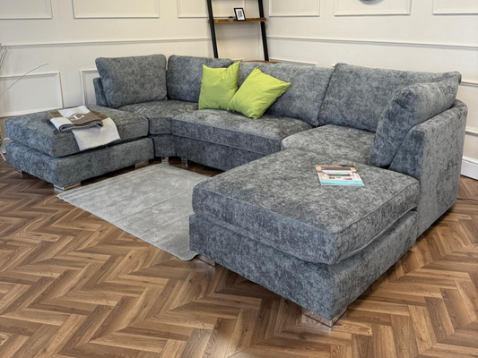 Bishop U-Shaped Sofa Platinum Grey Luxe Chenille