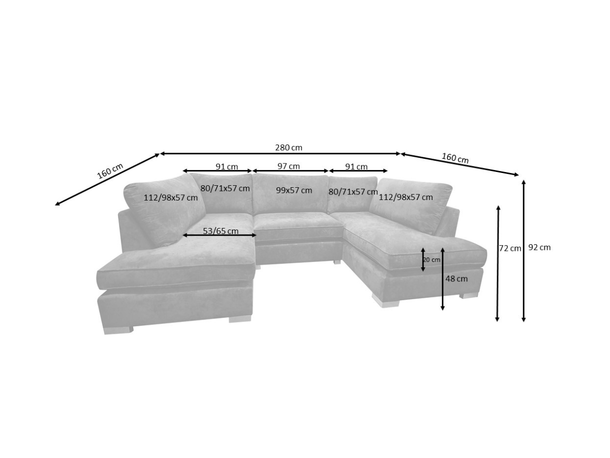 Carnaby Small U Shaped Sofa with Footstool Black