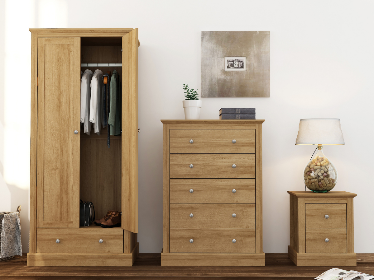 Devonshire Two Drawer Bedside Cabinet Oak