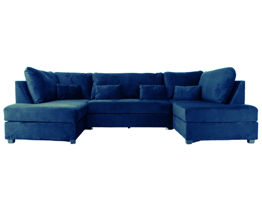 Meridian U Shape Sofa Bed with Storage Blue Plush Velvet