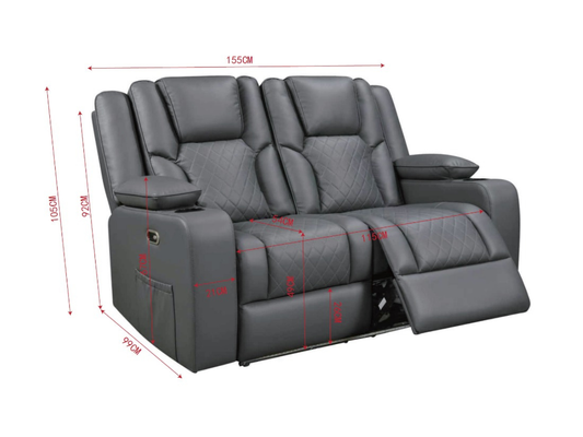 Orlando 2 Seater Electric Recliner Sofa Grey Aire Leather