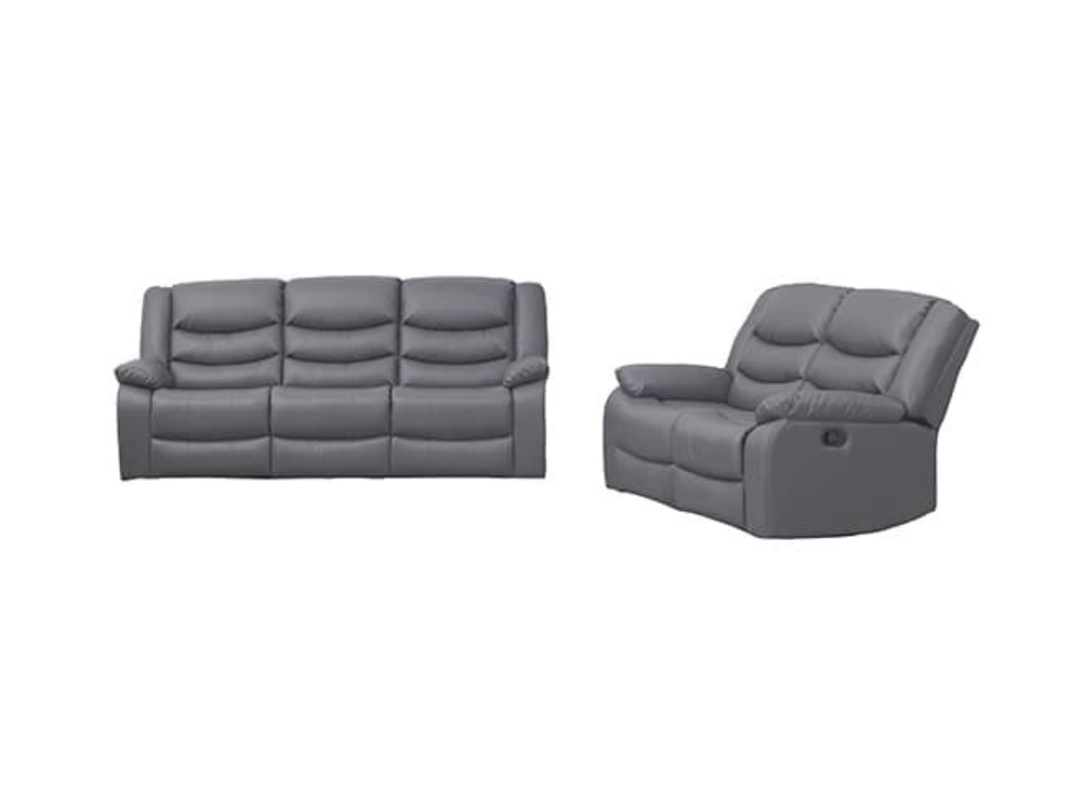 Roma Recliner 3+2 Seater Sofa Set Black and Grey Faux Leather