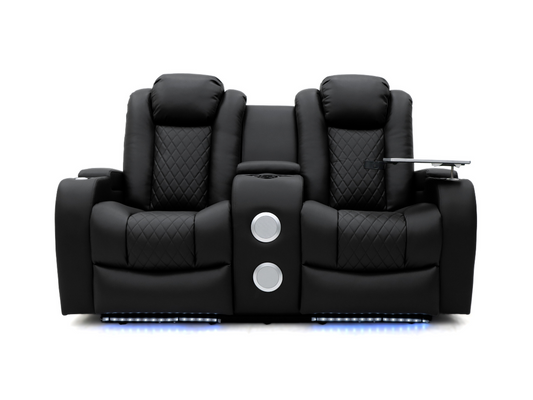 Tech 8 Smart Black 2 Seater Electric Recliner Sofa Aire Leather
