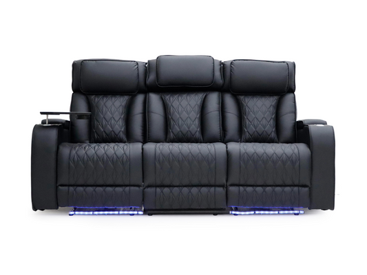 Tech 11 Smart 3 Seater Electric Recliner Sofa Black Aire Leather