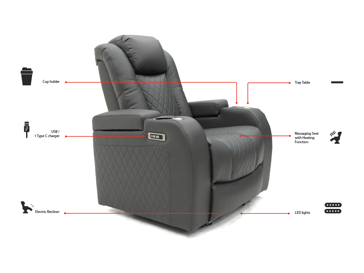 Tech 8 Smart Grey Electric Recliner Armchair