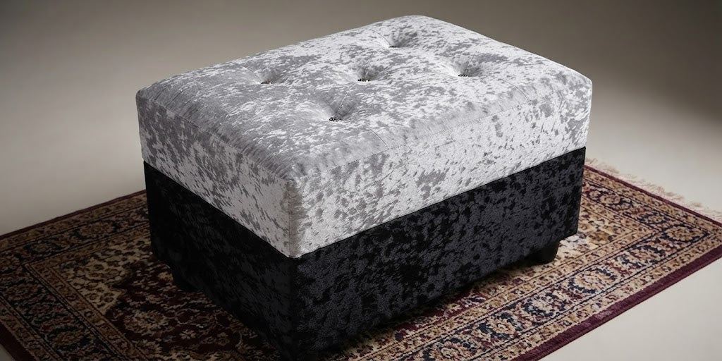 Black & Silver 3+2 Seater Sofa Set – Modern Crushed Velvet