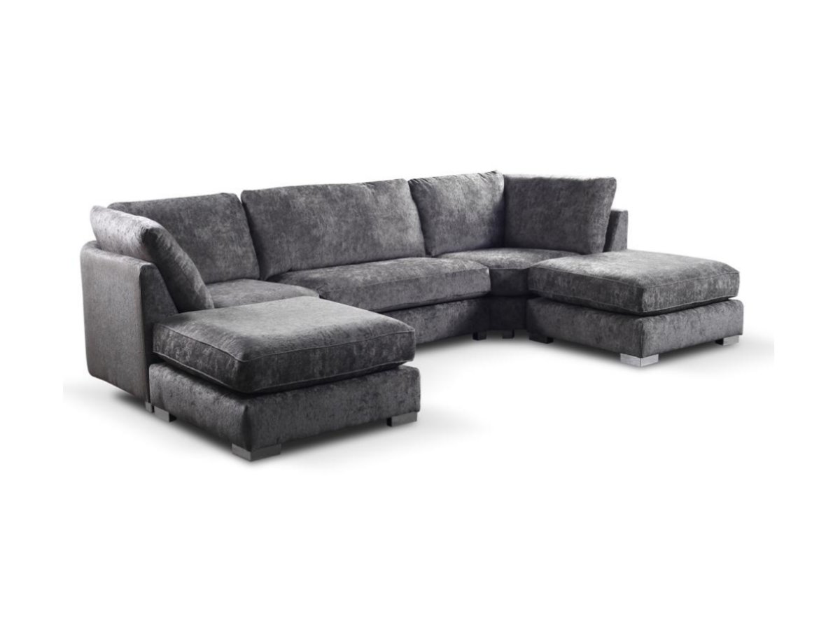 Bishop U-Shaped Sofa Platinum Grey Luxe Chenille