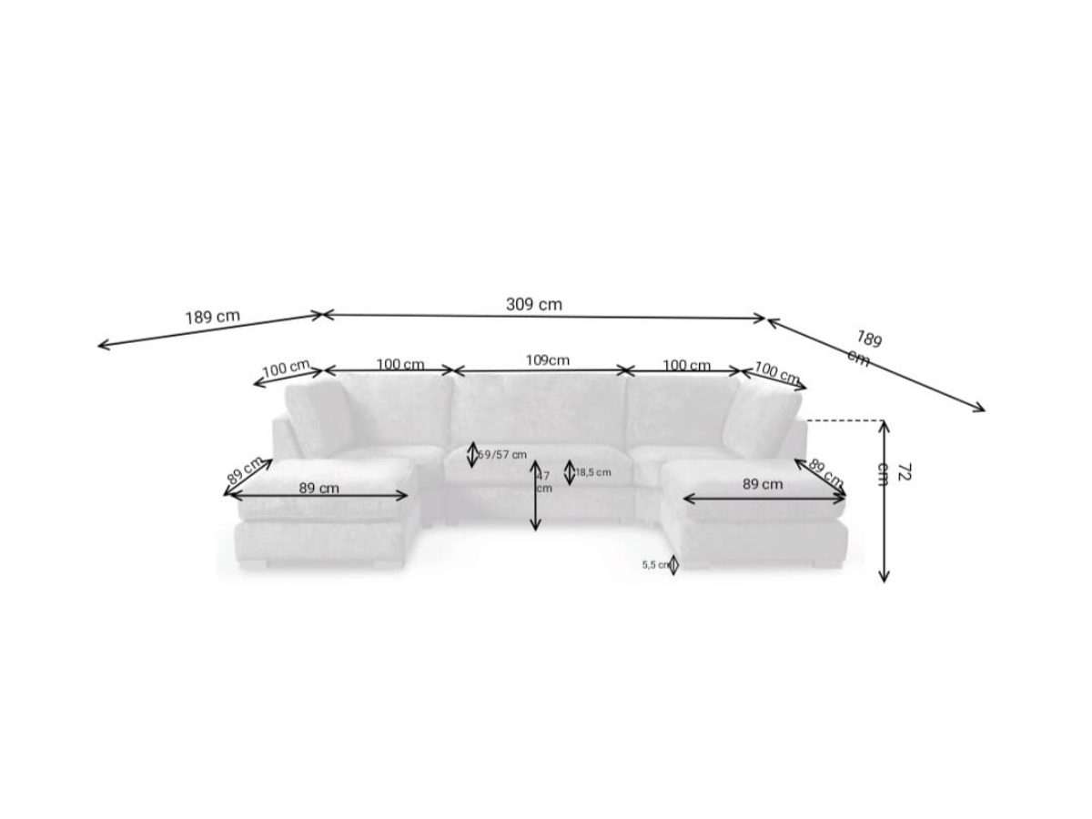 Brixton U Shaped Sofa Black