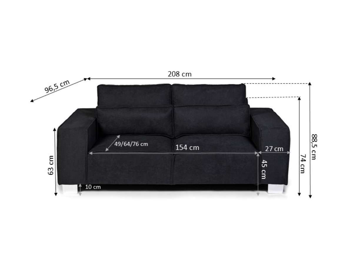 Broadgate 3 Seater Sofa Black Kensington Fabric
