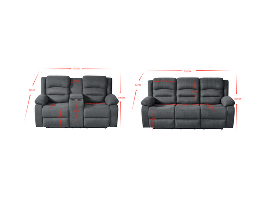 Florence Electric Recliner Sofa Set 3+2 Grey Fabric