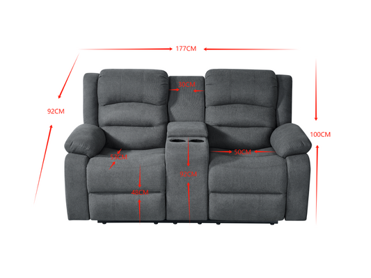 Florence 2 Seat Couch Recliner Grey Fabric