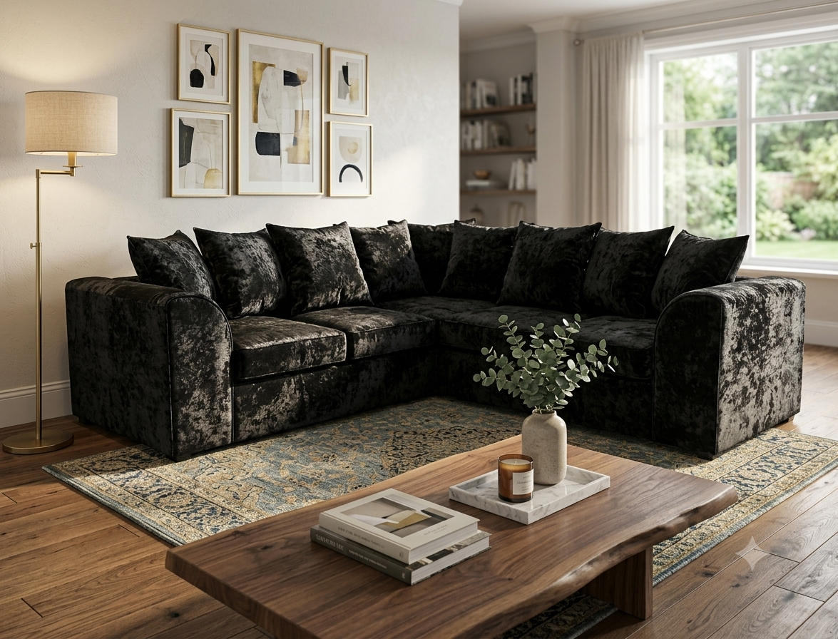 Dylan Crushed Velvet L Shape, Corner & 3+2– Luxury & Sophisticated Comfort Sofa