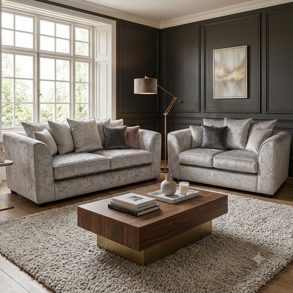 Dylan Crushed Velvet L Shape, Corner & 3+2– Luxury & Sophisticated Comfort Sofa