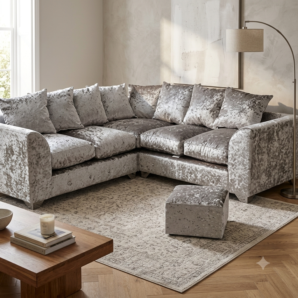 Dylan Crushed Velvet L Shape, Corner & 3+2– Luxury & Sophisticated Comfort Sofa