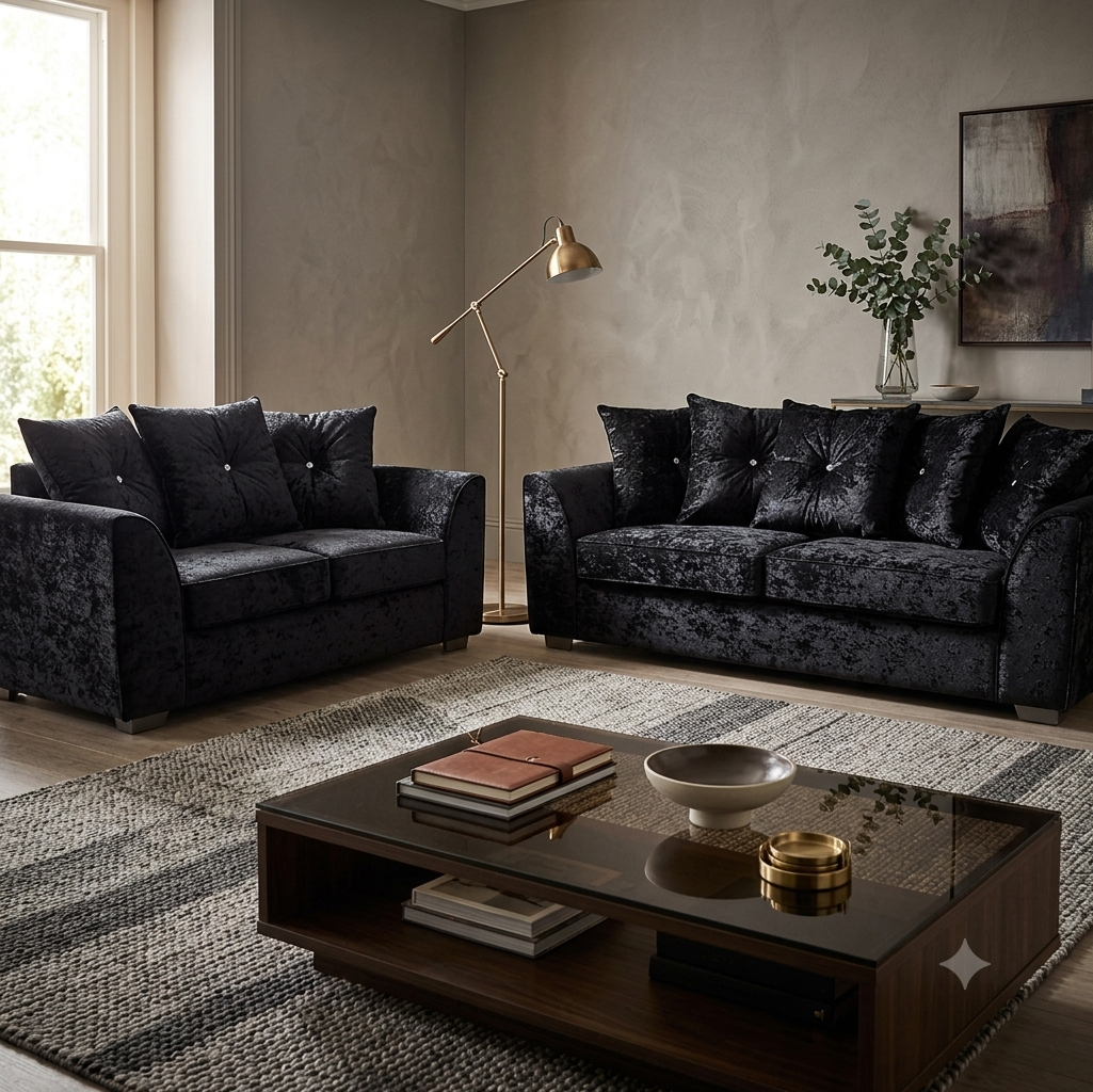 Dylan Crushed Velvet L Shape, Corner & 3+2– Luxury & Sophisticated Comfort Sofa