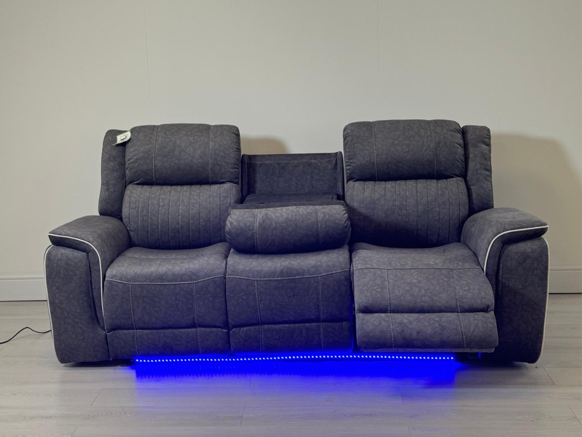 Hanna 3+2 Electric Recliner Sofa Set in Grey Micro Fabric