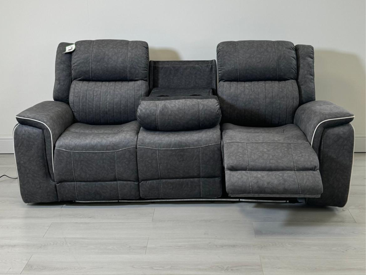 Hanna 3 Seater Electric Recliner Sofa in Grey Micro Fabric