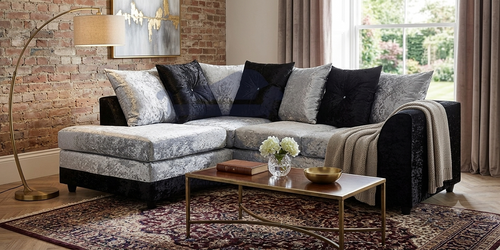 Black & Silver 3+2 Seater Sofa Set – Modern Crushed Velvet