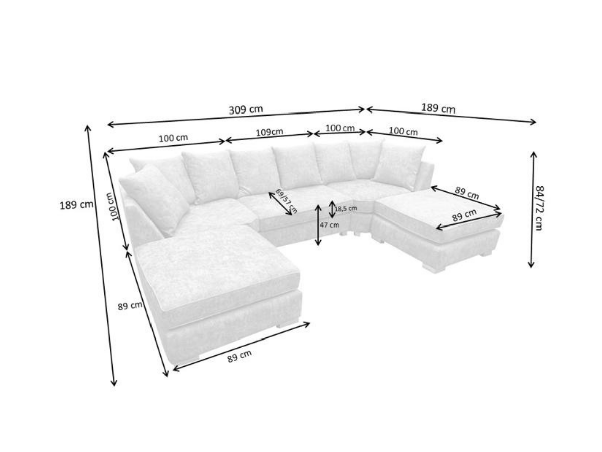 London U Shape Corner Sofa Soft Chenille Silver