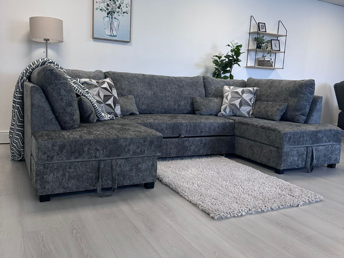 Meridian U Shape Sofa Bed with Storage Alaska Chenille