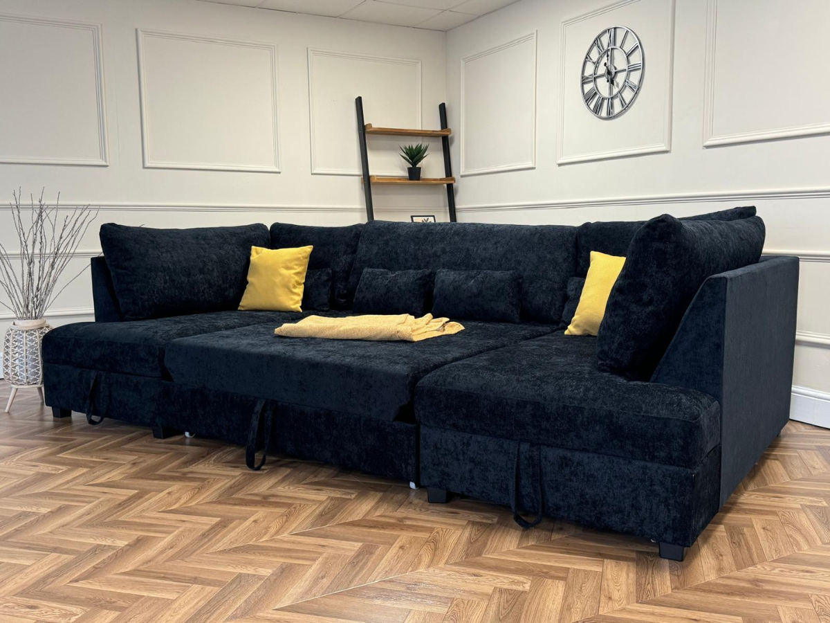 Meridian U Shape Sofa Bed with Storage Alaska Chenille