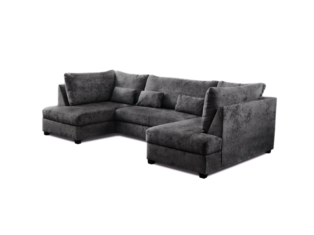 Meridian U Shape Sofa Bed with Storage Alaska Chenille Platinum Grey
