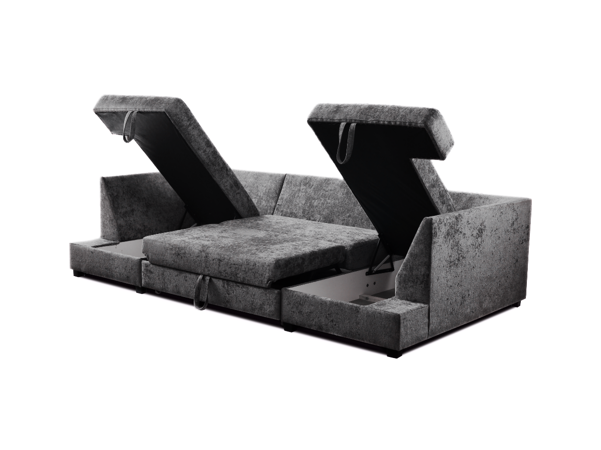 Meridian U Shape Sofa Bed with Storage Alaska Chenille Platinum Grey