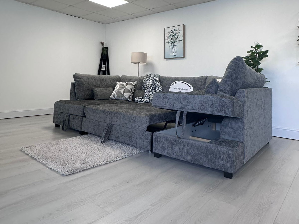 Meridian U Shape Sofa Bed with Storage Alaska Chenille
