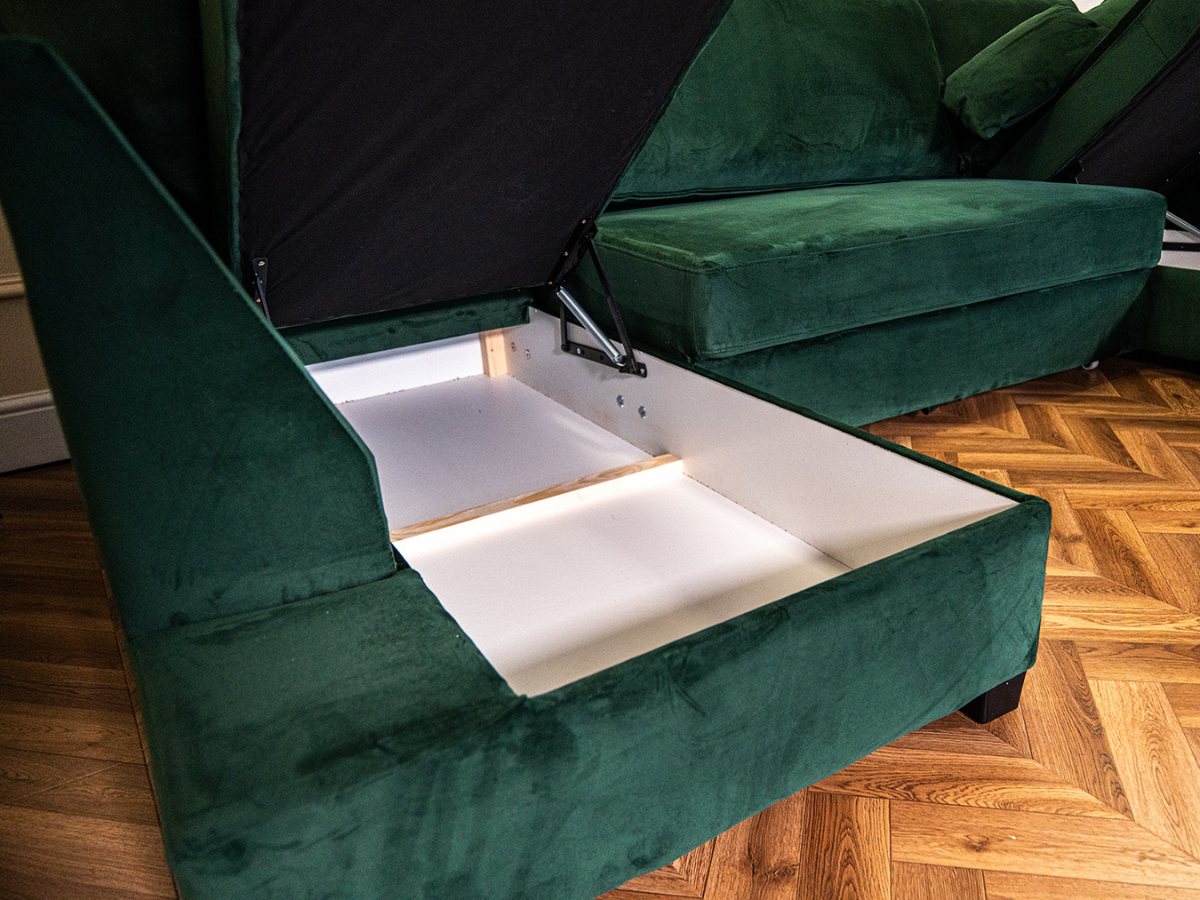 Meridian Green Sofa Bed with Storage U Shaped