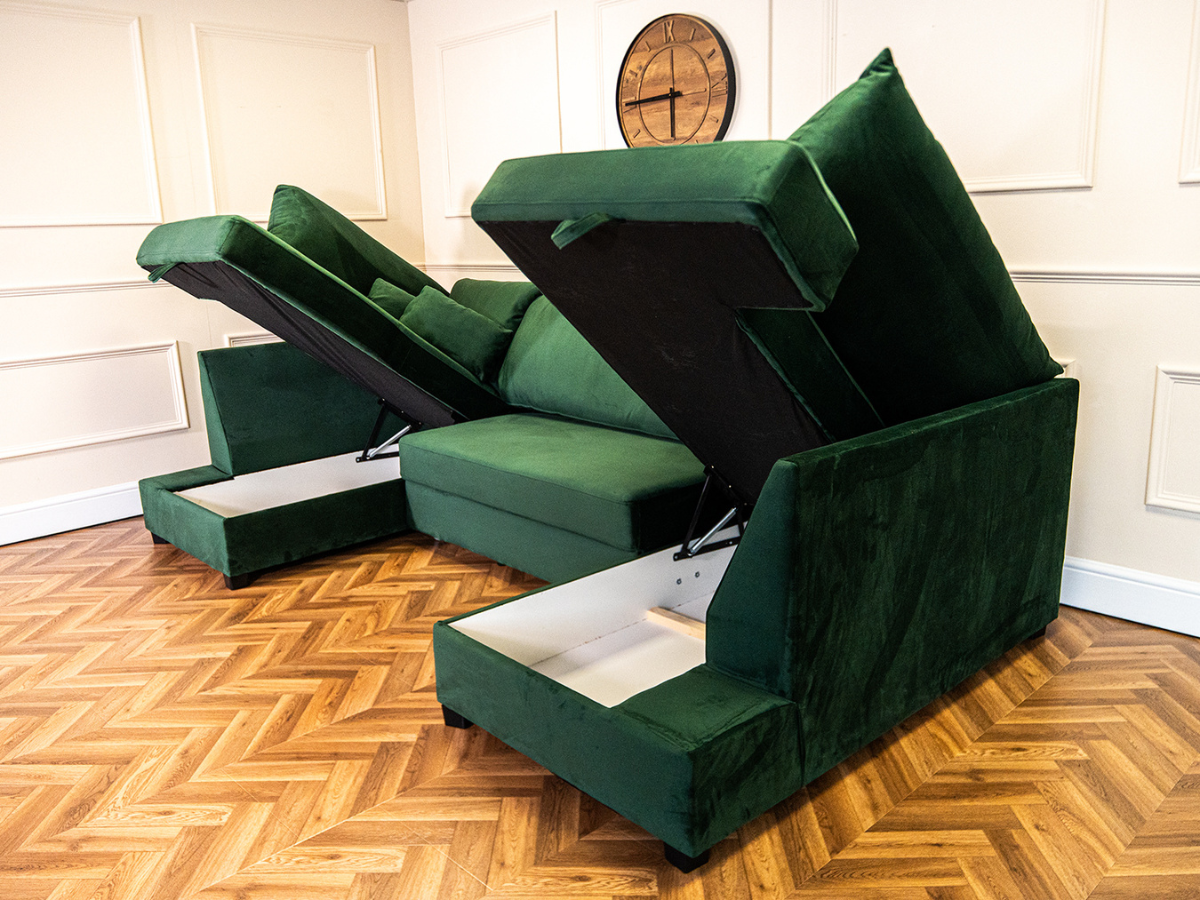 Meridian Green Sofa Bed with Storage U Shaped