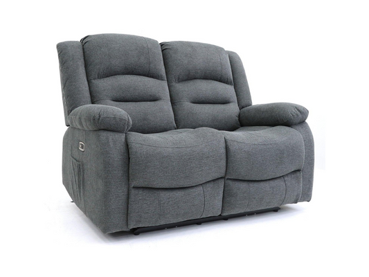 Naples 2 Seater Electric Recliner Sofa Grey Chenille Fabric