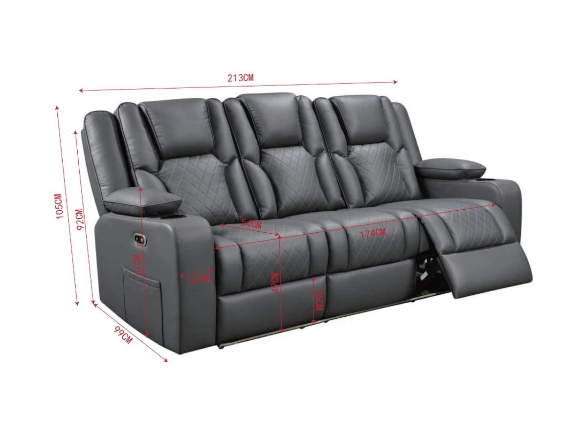 Orlando 3 Seater Black Electric Recliner Sofa