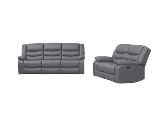 Roma Recliner 3+2 Seater Sofa Set Black and Grey Faux Leather
