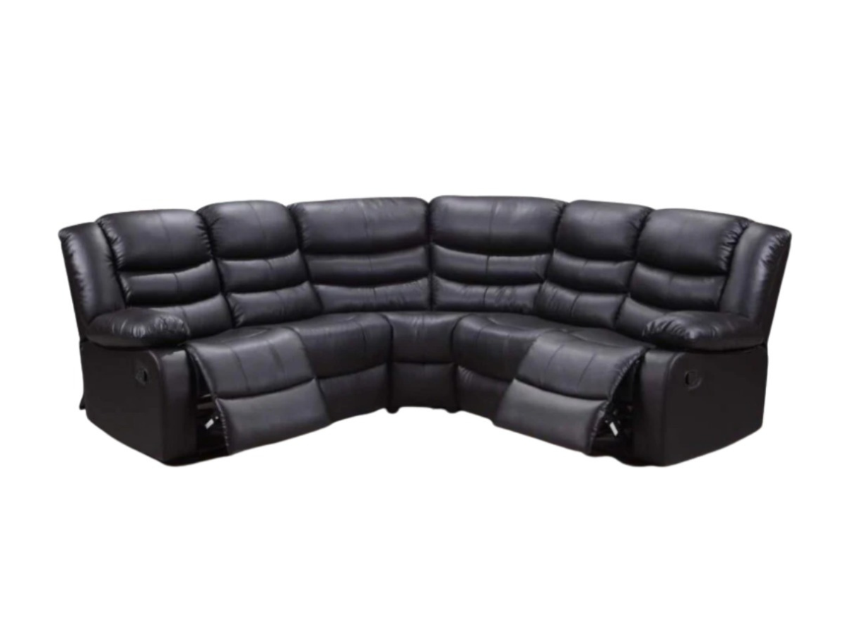 Roma Recliner Corner Sofa Faux Leather Black