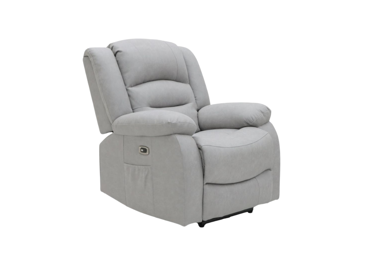 Saxon 3+2+1 Electric Recliner Sofa Set Light Grey Suede