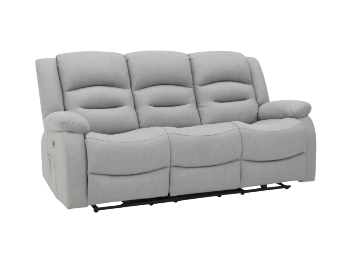 Saxon 3+2+1 Electric Recliner Sofa Set Light Grey Suede