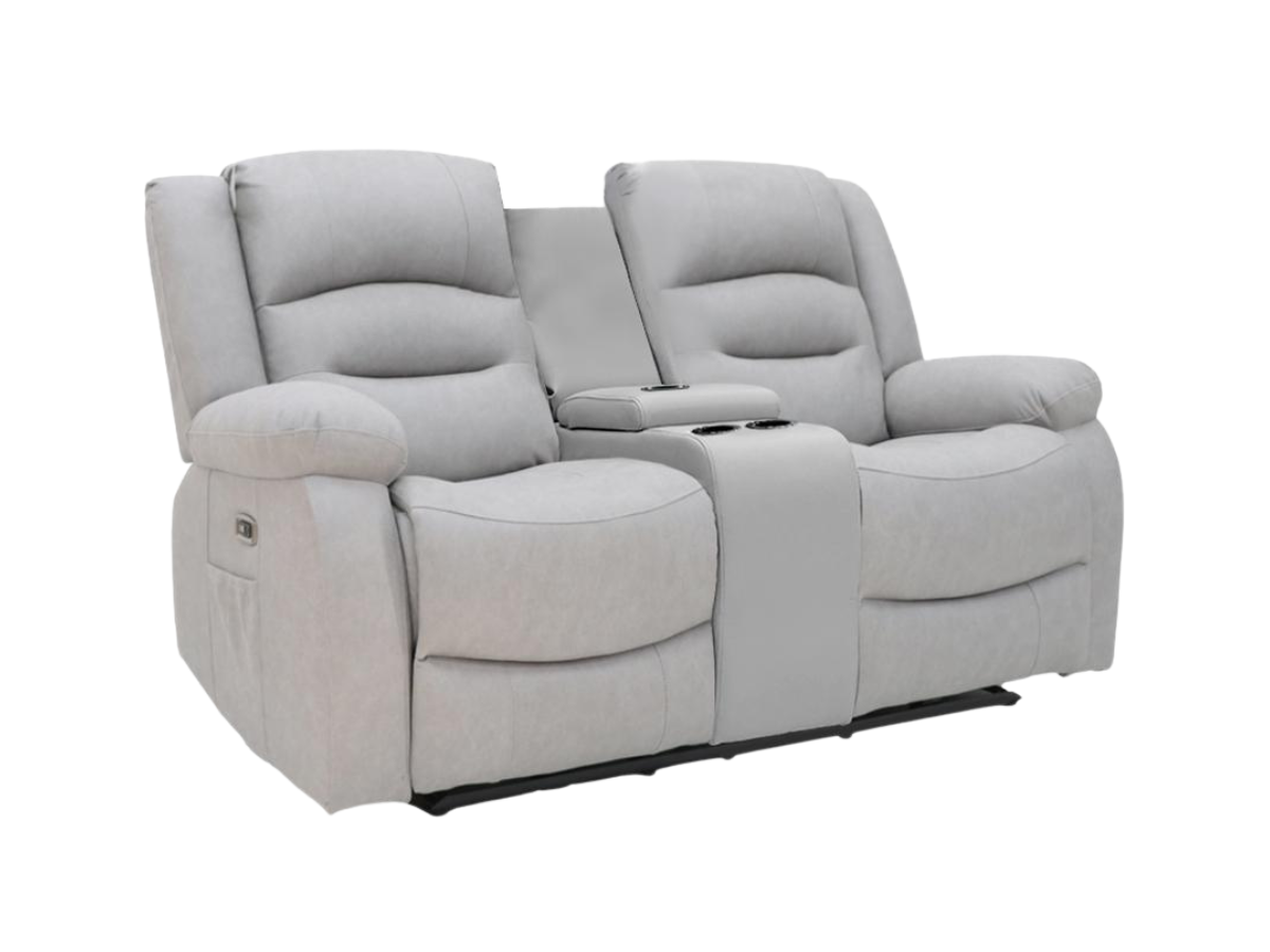 Saxon 2 Seater Electric Recliner Sofa Light Grey Suede