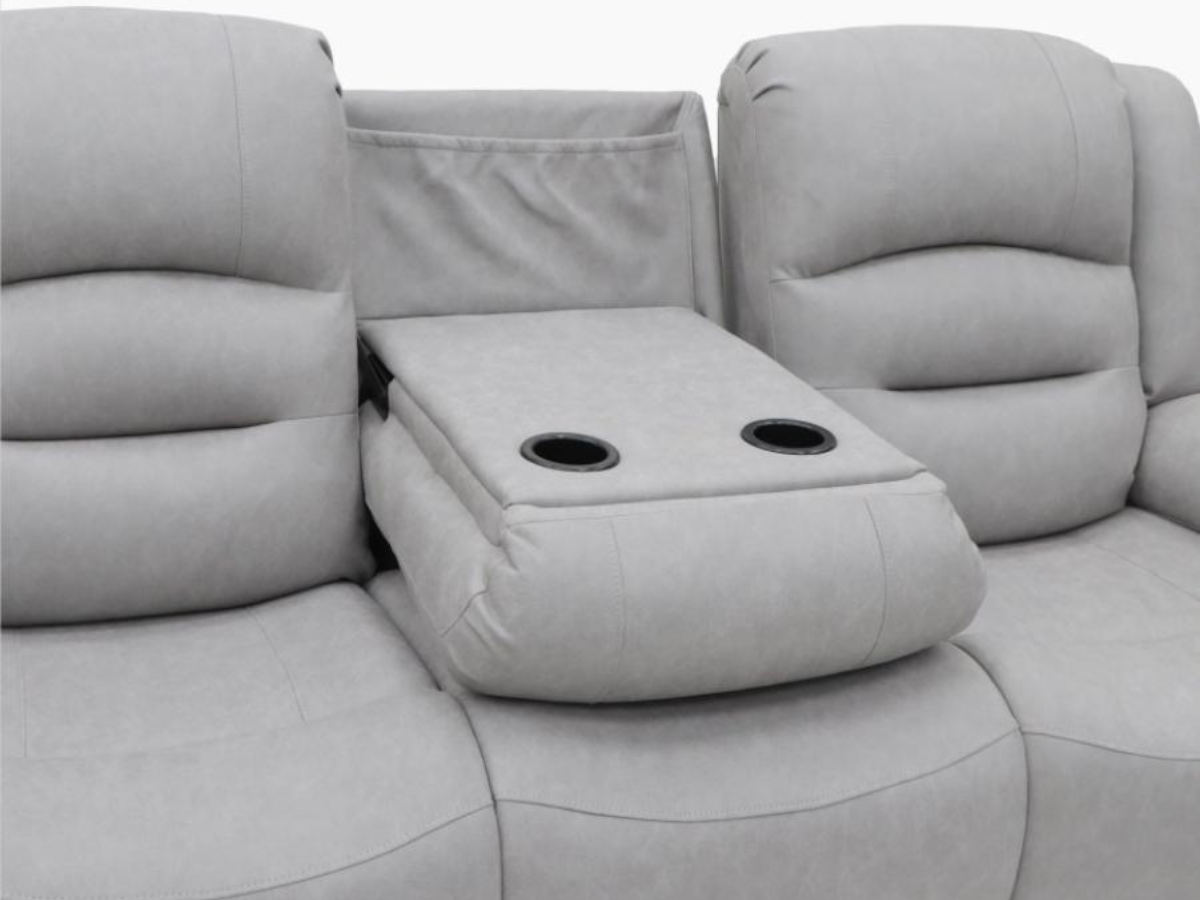 Saxon 3 Seater Electric Recliner Sofa Light Grey Suede