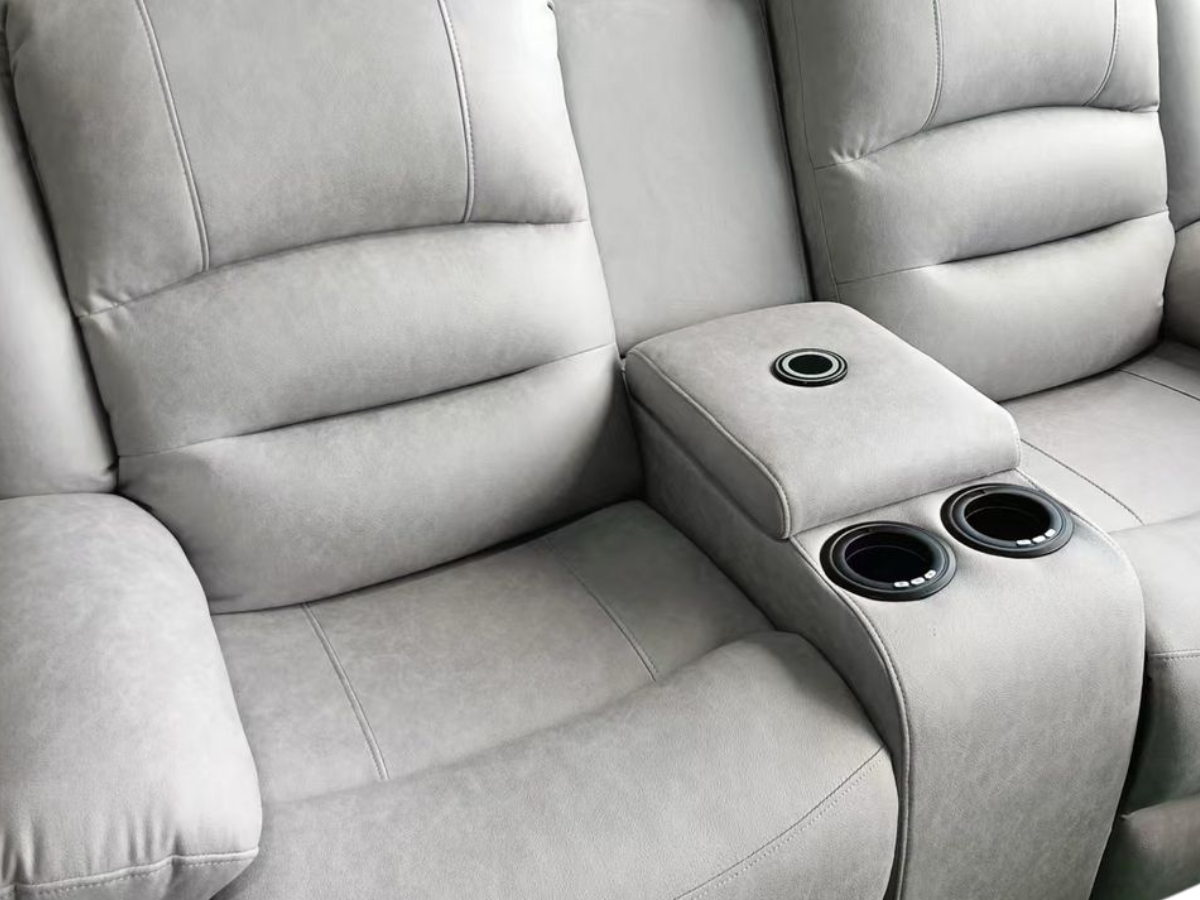 Saxon 3+2+1 Electric Recliner Sofa Set Light Grey Suede
