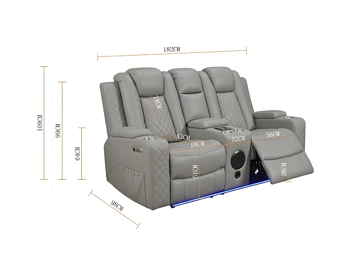 Sianna 2 Seater Electric Recliner Sofa Grey Aire Leather