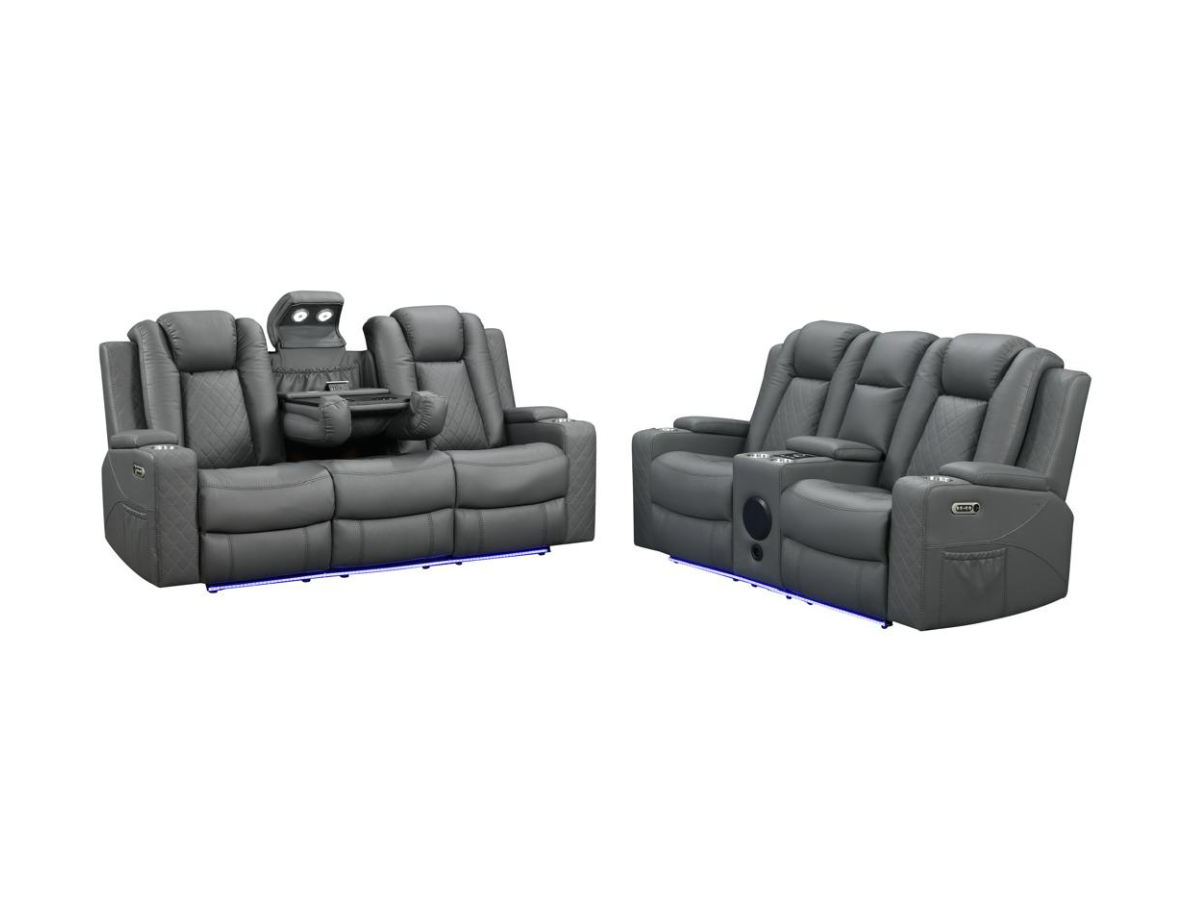 Sianna Electric Recliner 3 Seater Sofa Grey Aire Leather