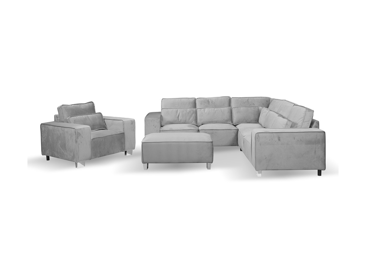 Sloane Luxury Large Double Corner Sofa Plush Velvet Silver