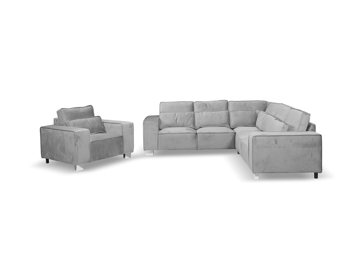 Sloane Luxury Large Double Corner Sofa Plush Velvet Silver