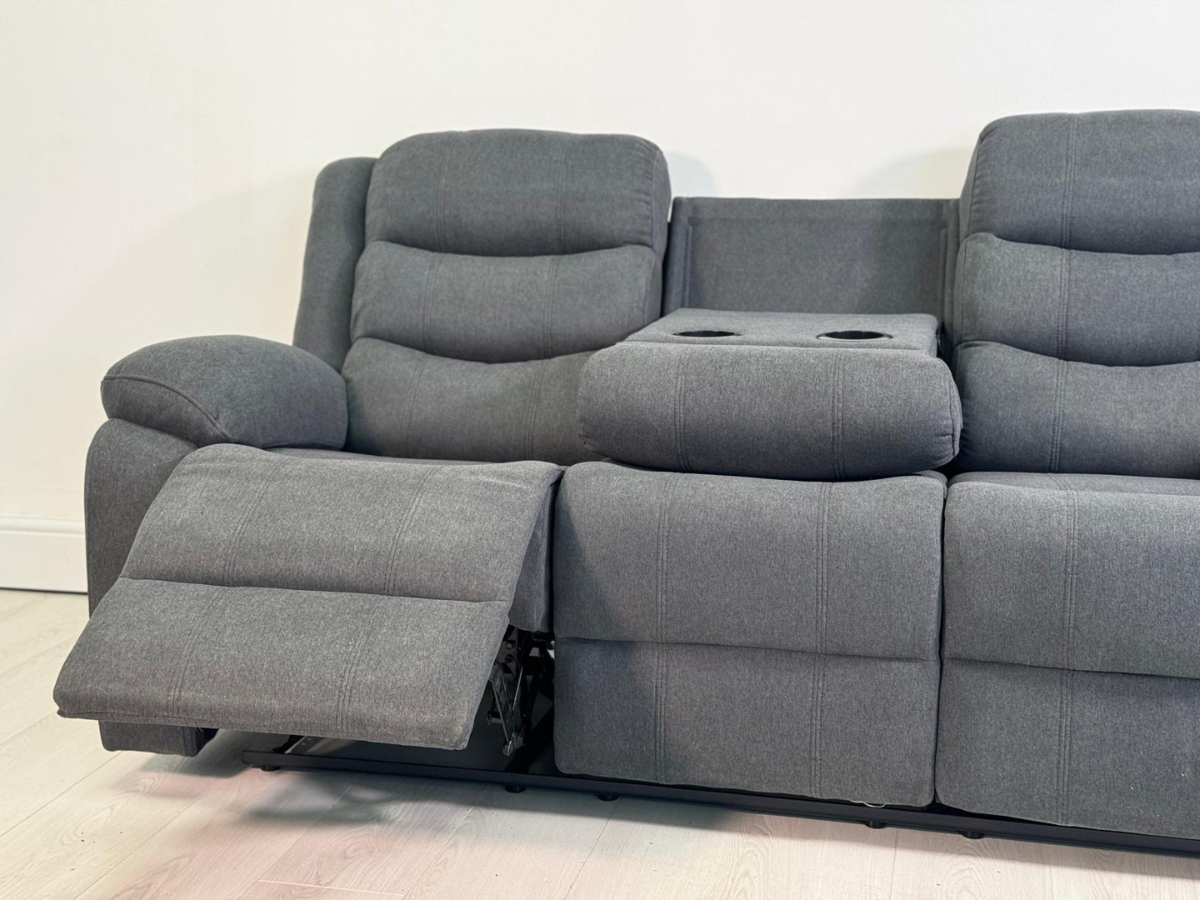 Classic 3 Seater Recliner Sofa Manual Grey Fabric