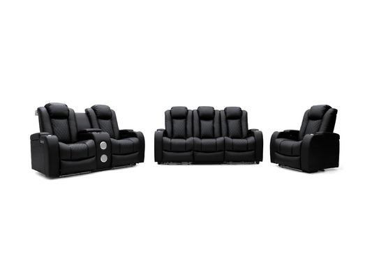 Tech 8 Smart 3+2+1 Electric Recliner Sofa Set Black Aire Leather