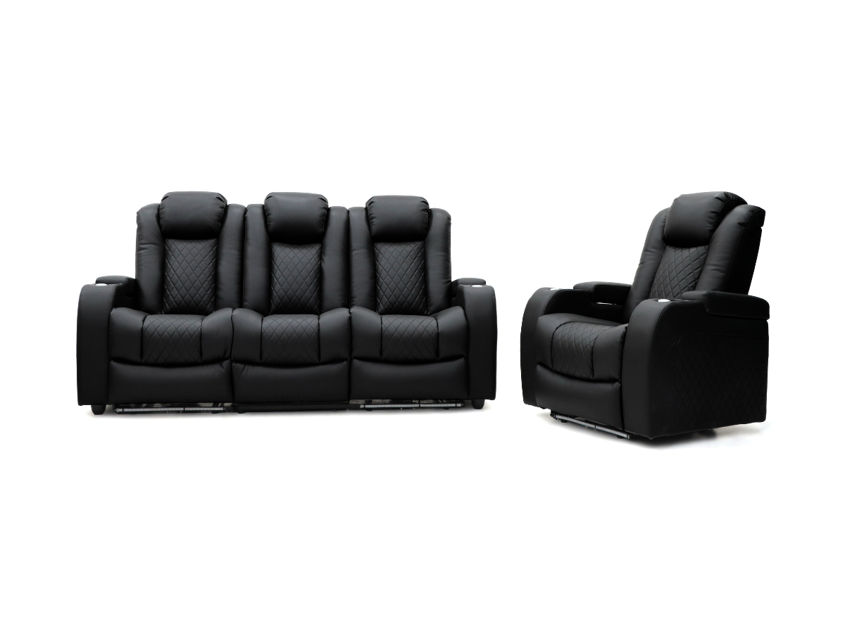 Tech 8 Smart Electric Recliner Armchair Black Aire Leather