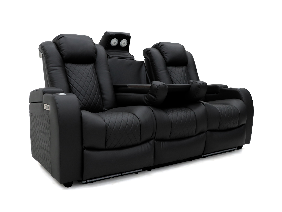 Tech 8 Smart 3+2+1 Electric Recliner Sofa Set Black Aire Leather