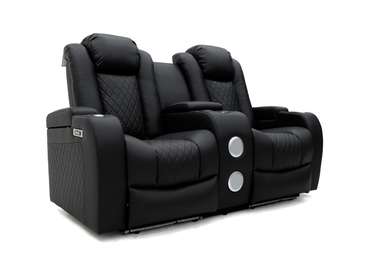 Tech 8 Smart 3+2 Electric Recliner Sofa Set Black Aire Leather