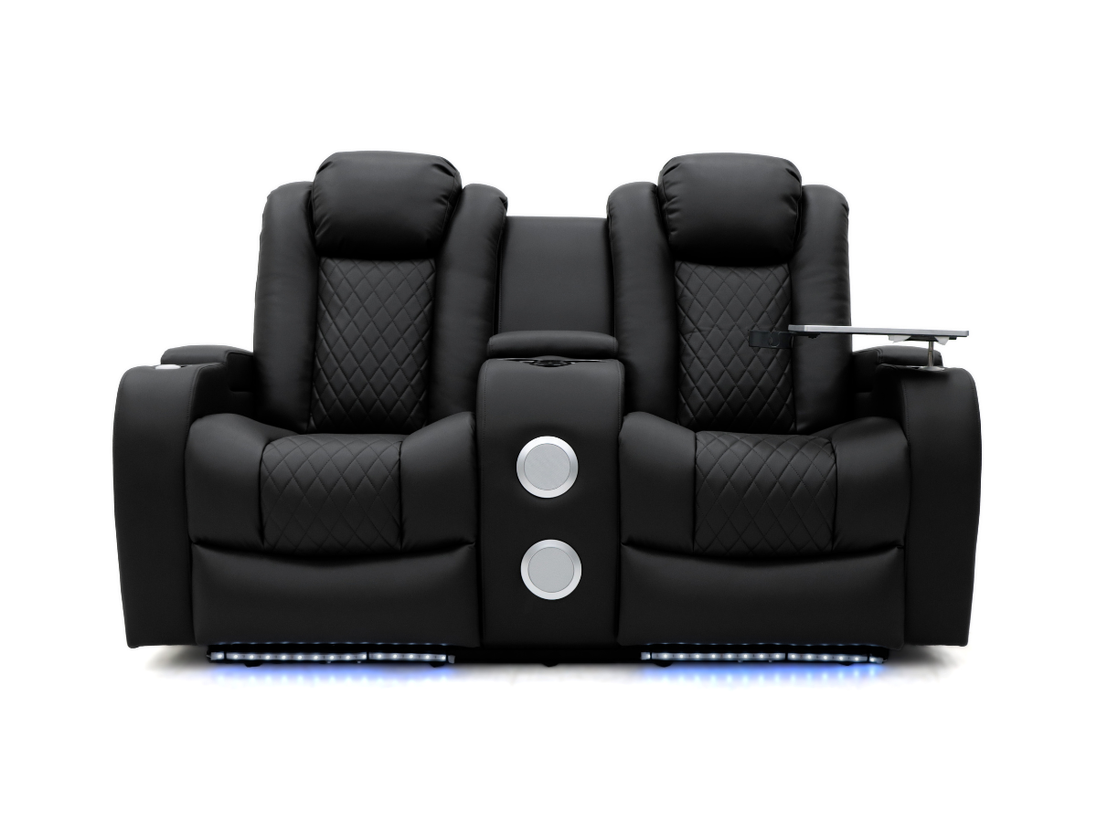 Tech 8 Smart Black 2 Seater Electric Recliner Sofa Aire Leather